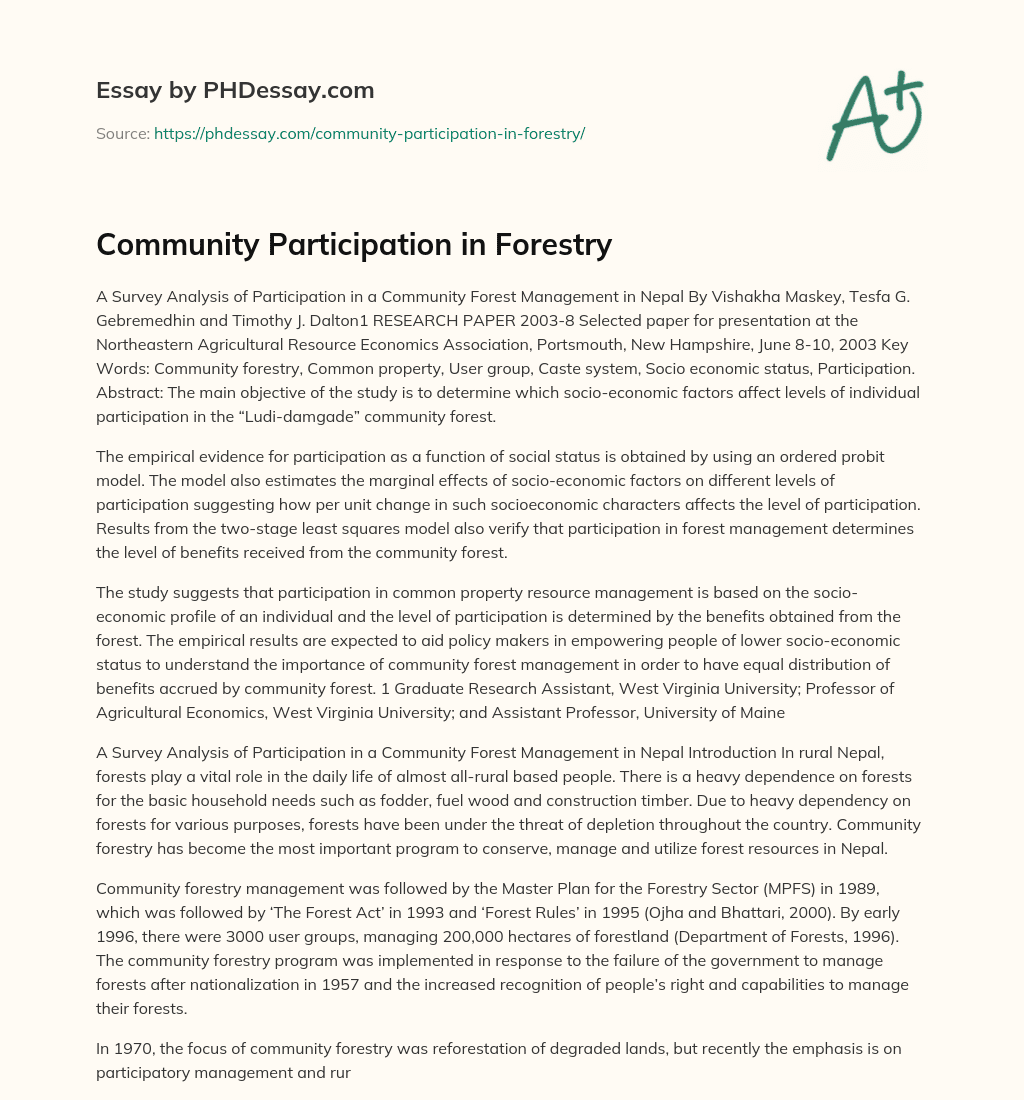 Community Participation in Forestry essay