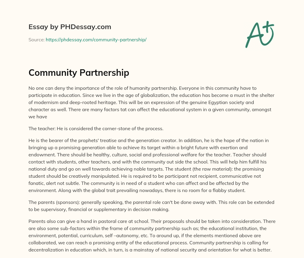 Community Partnership essay