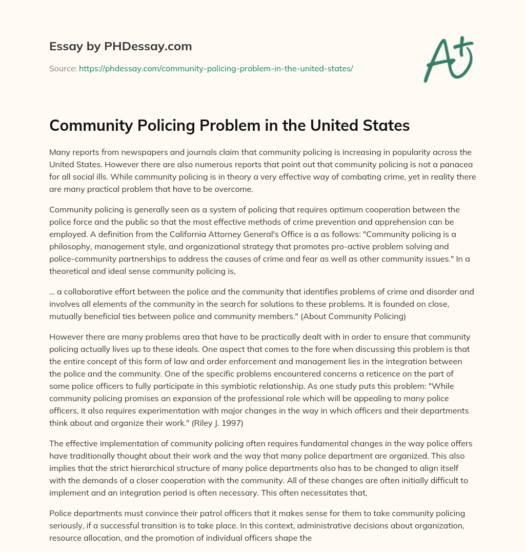 Community Policing Problem in the United States essay