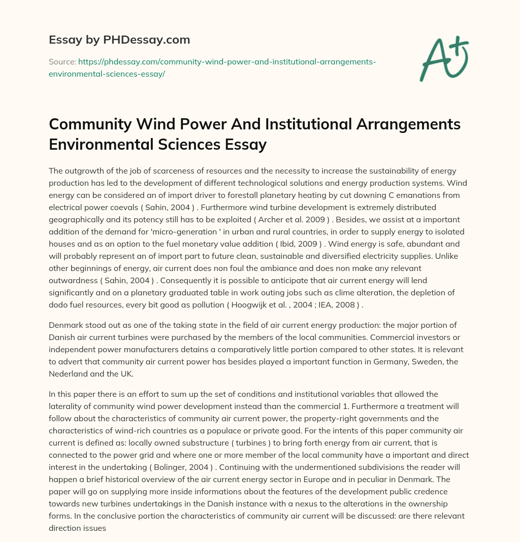 Community Wind Power And Institutional Arrangements Environmental Sciences Essay essay