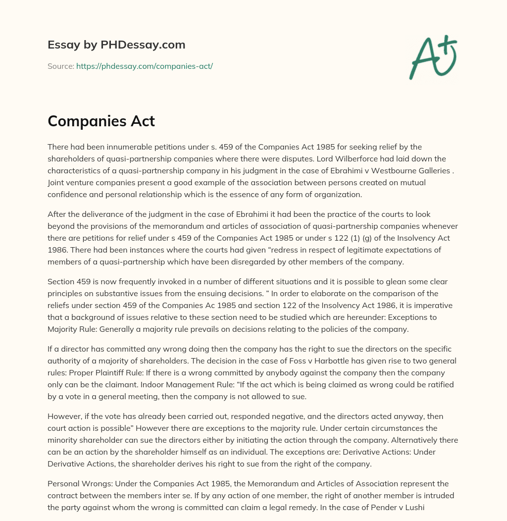 Companies Act essay