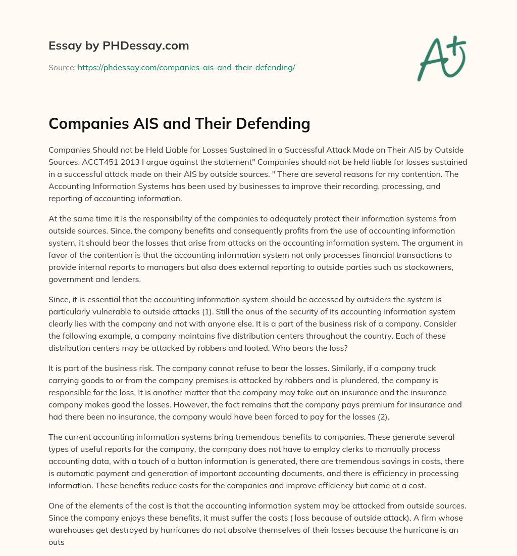 Companies AIS and Their Defending essay