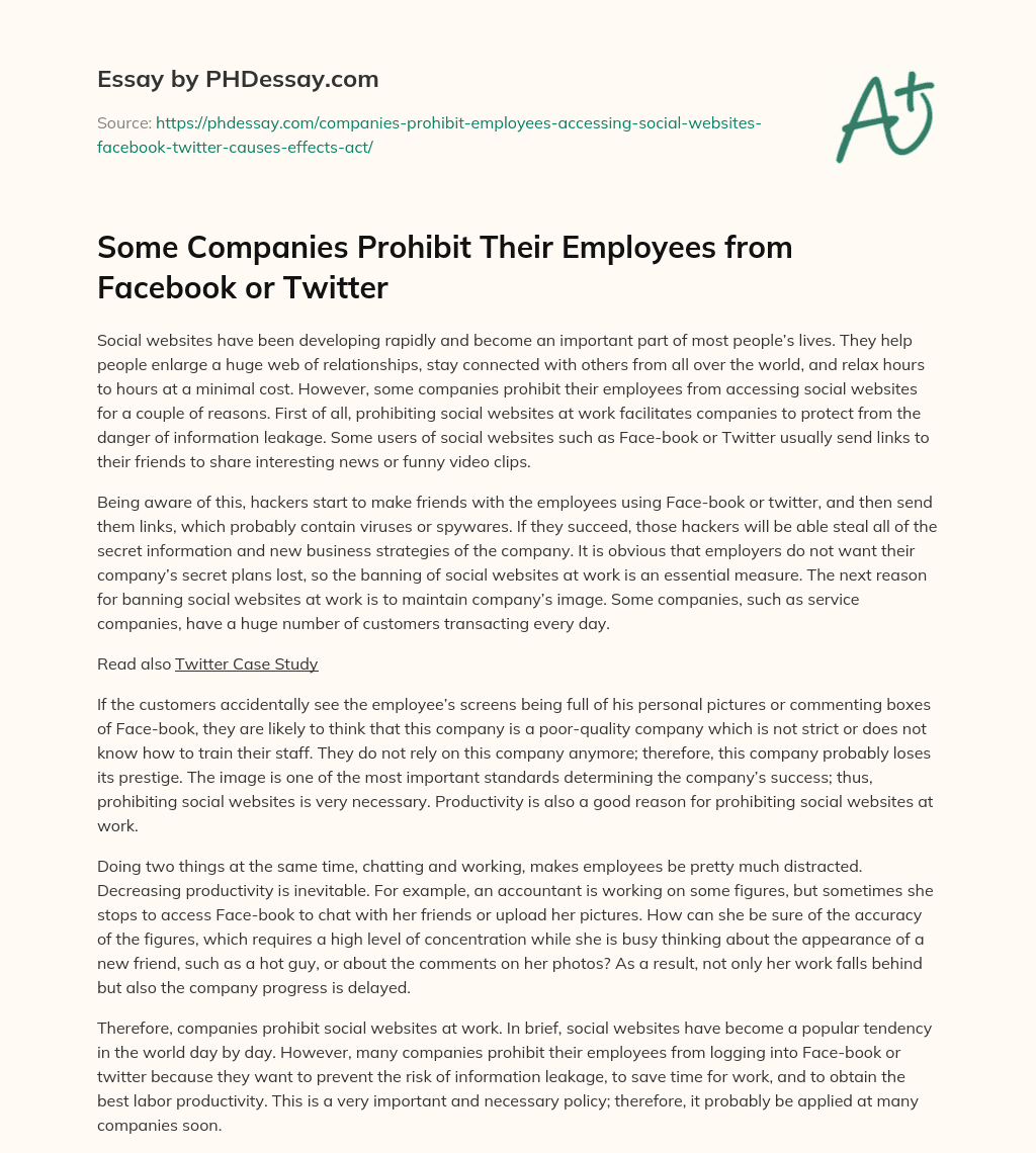Some Companies Prohibit Their Employees from Facebook or Twitter essay