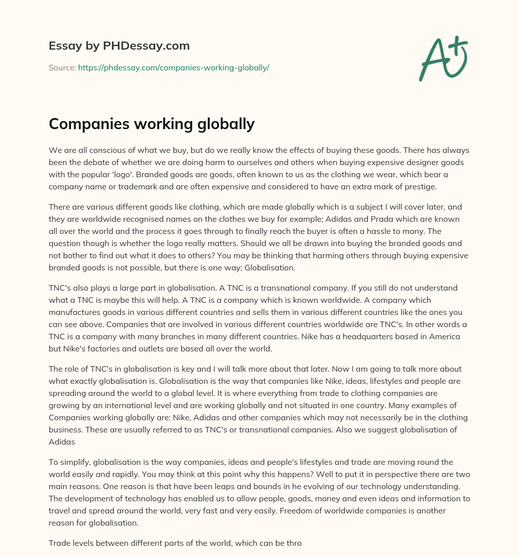 Companies working globally essay