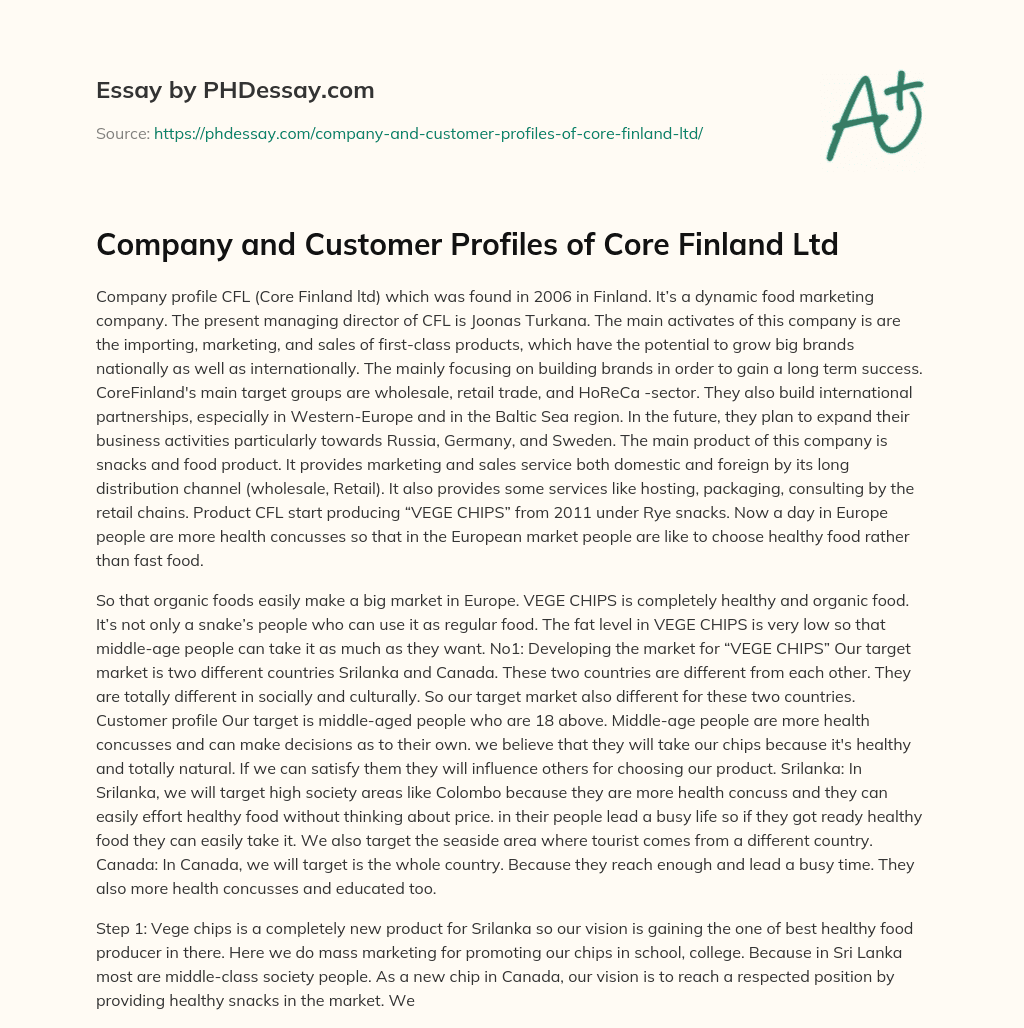 Company and Customer Profiles of Core Finland Ltd essay