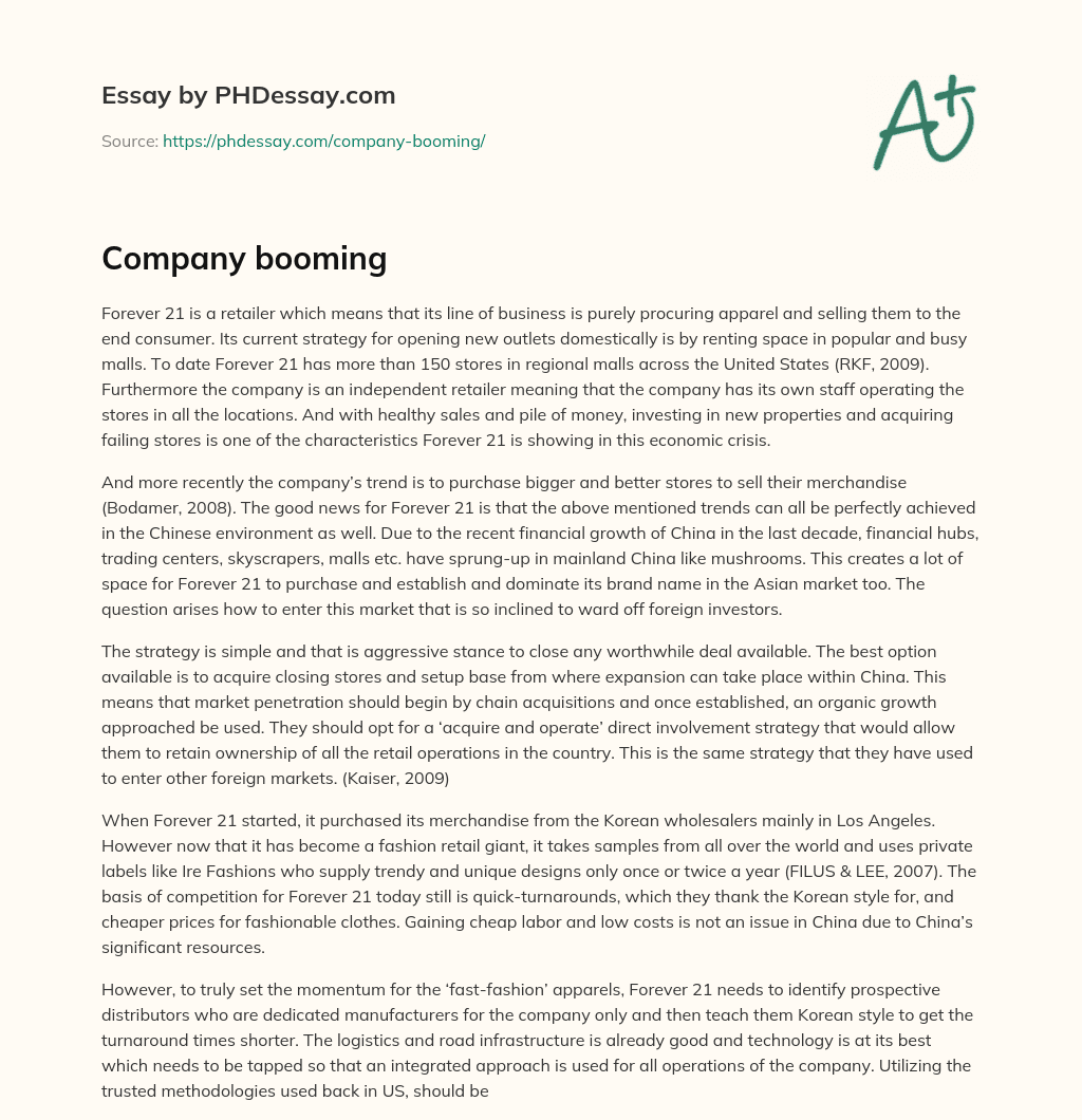 Company booming essay