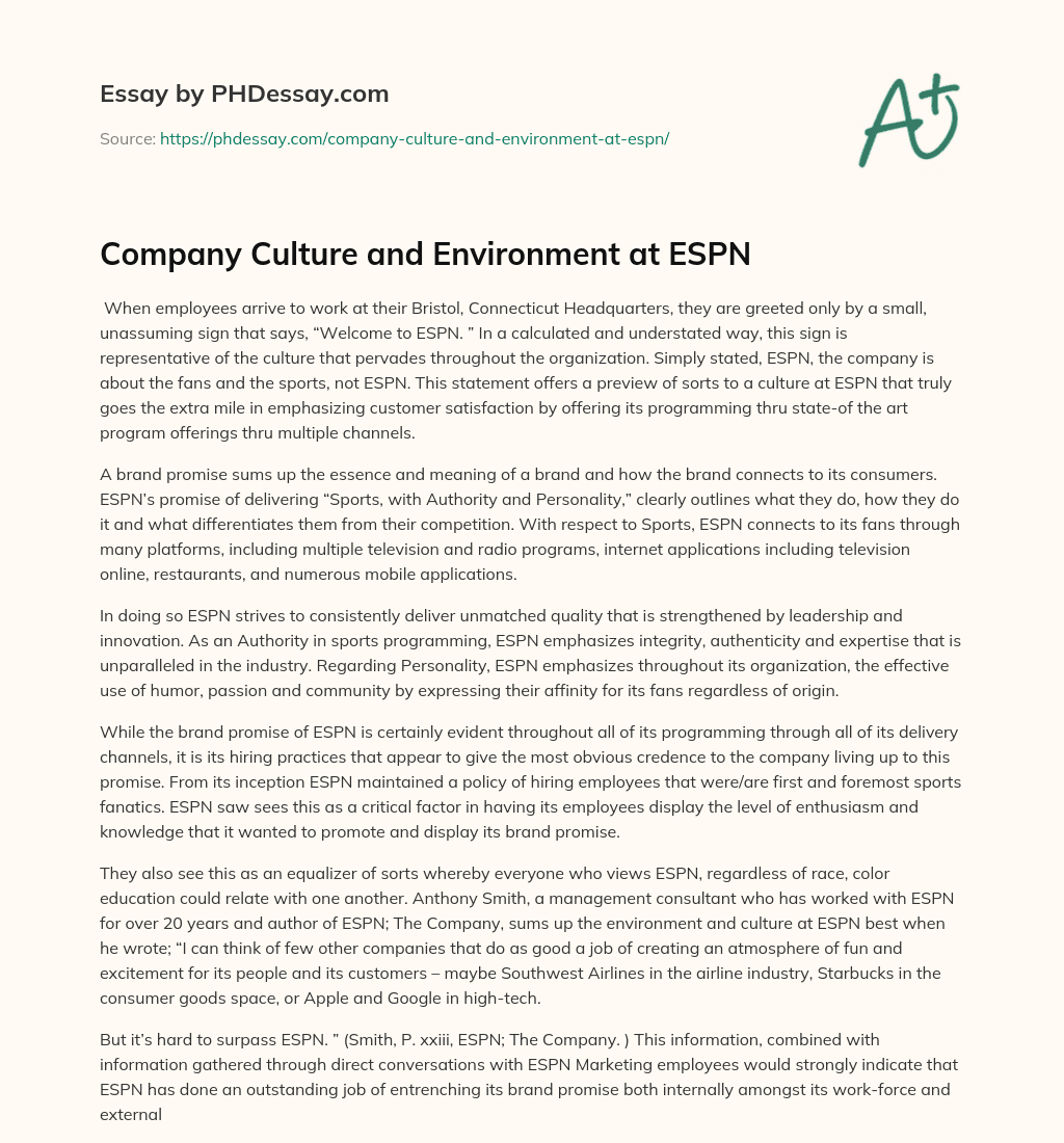 Company Culture and Environment at ESPN essay