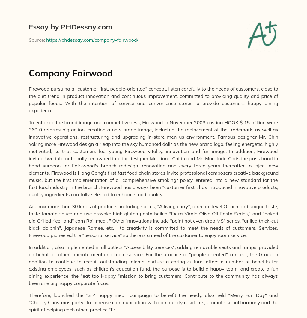 Company Fairwood essay