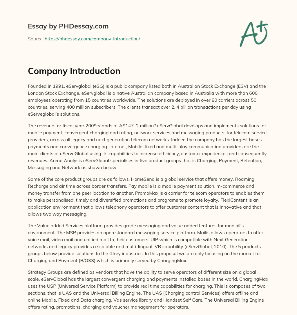 write an essay on company