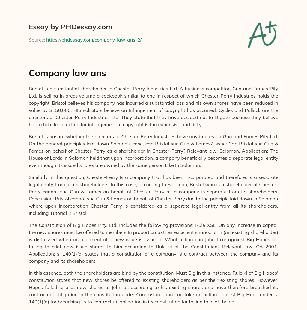 Company law ans essay
