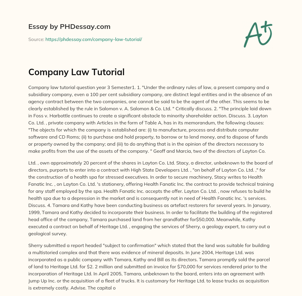 Company Law Tutorial essay
