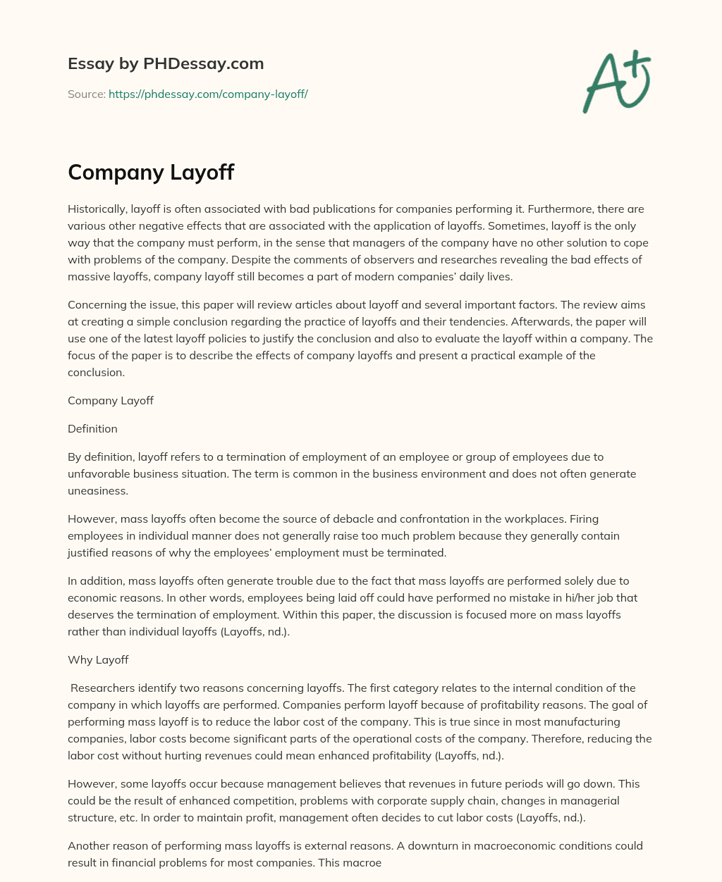 Company Layoff essay