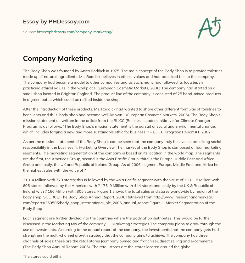 Company Marketing essay
