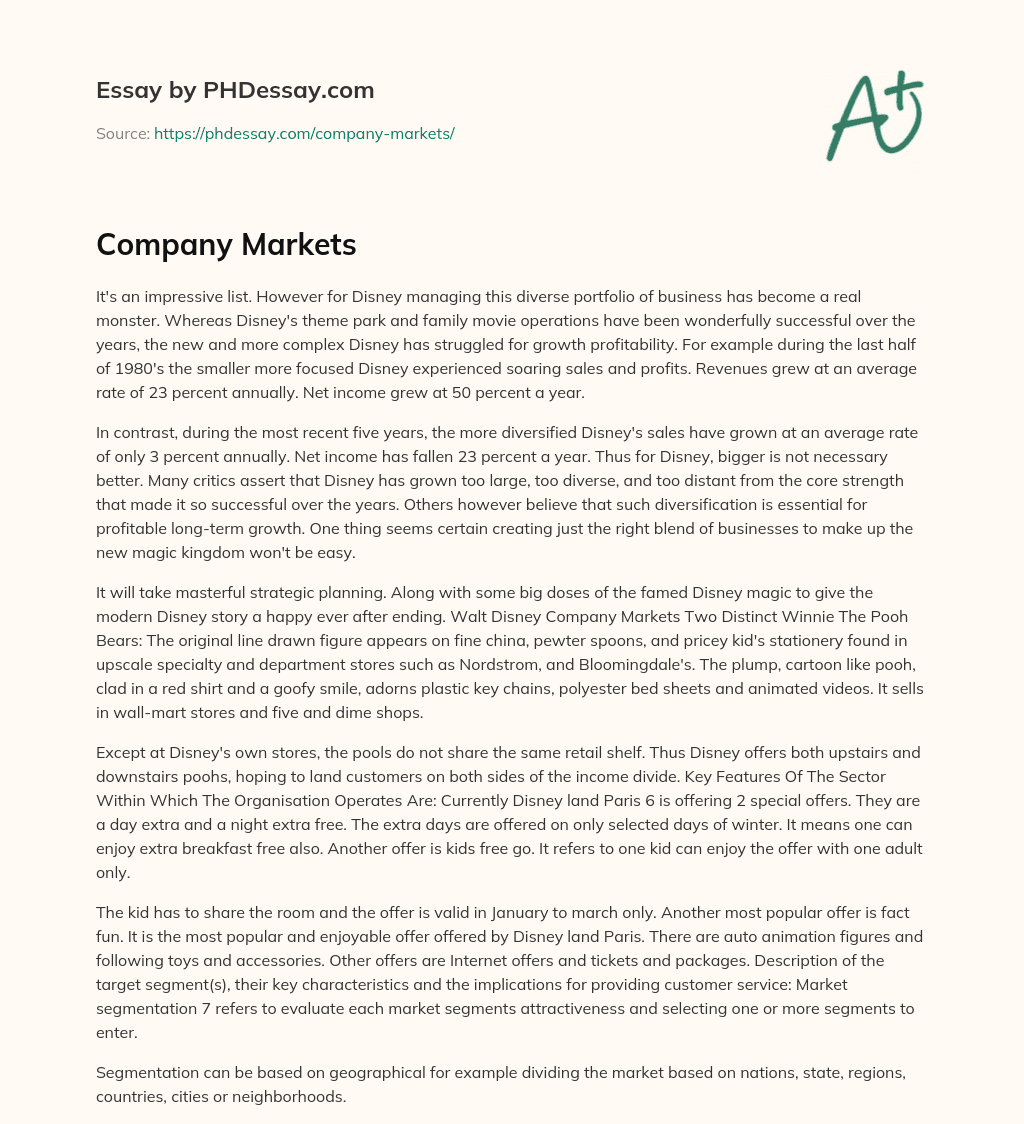 Company Markets essay