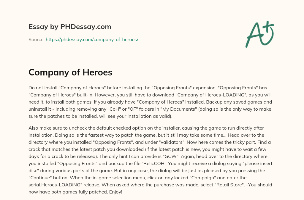 Company of Heroes essay