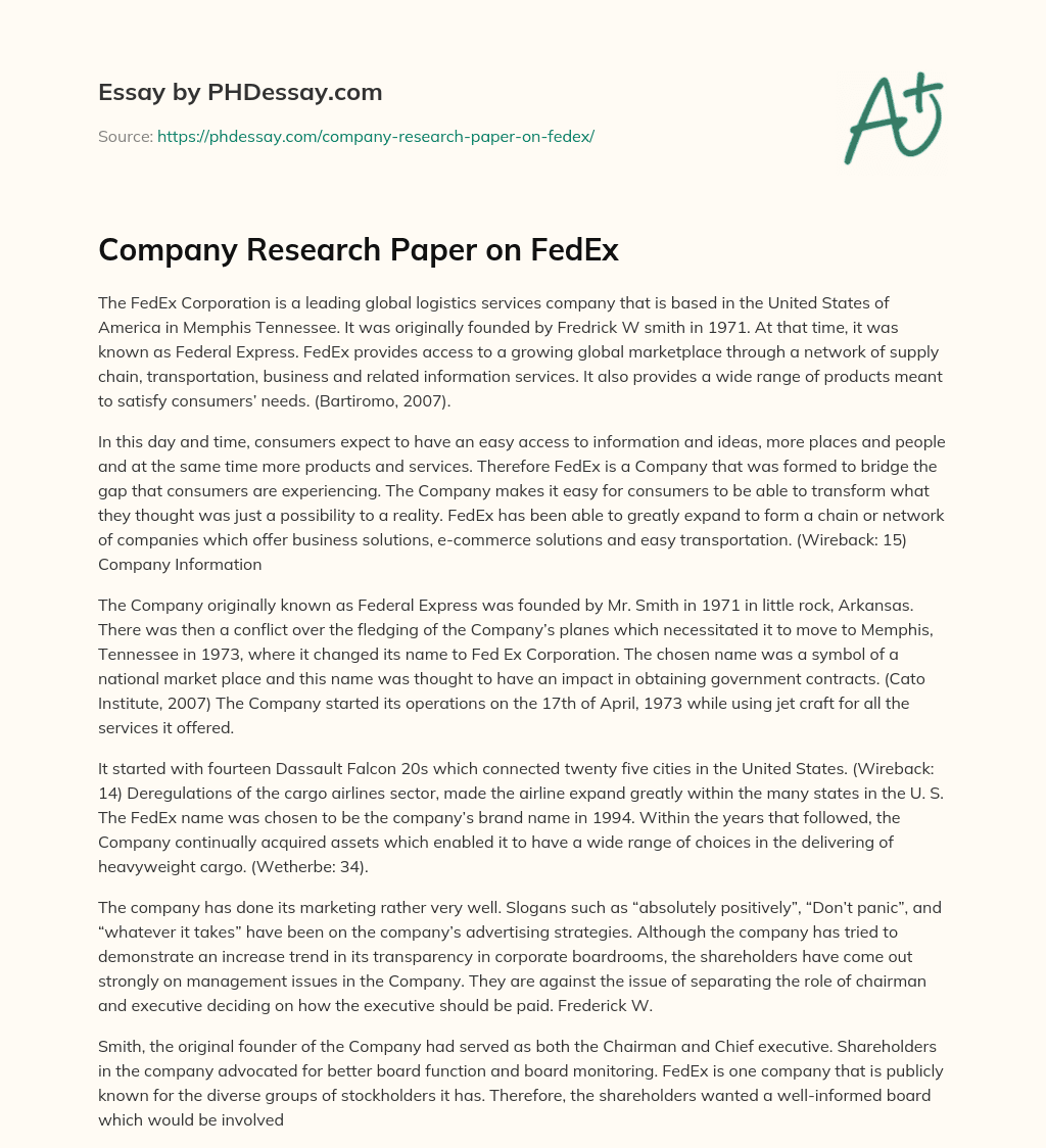 Company Research Paper on FedEx essay