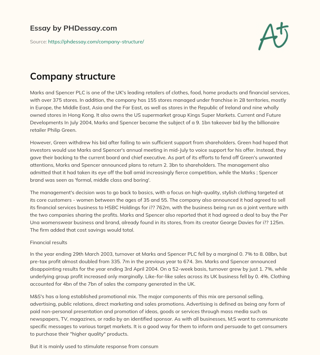 essay about company structure