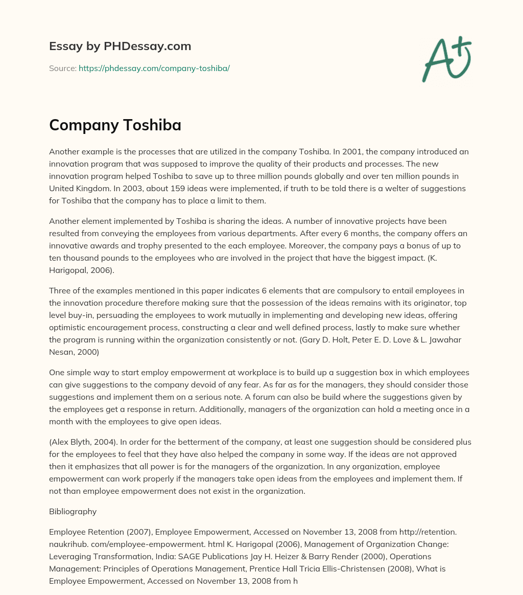 Company Toshiba essay