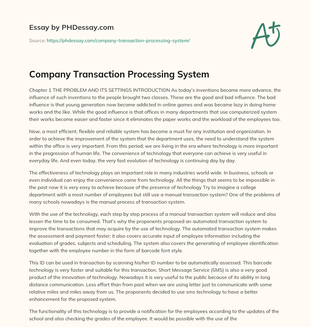 Company Transaction Processing System essay