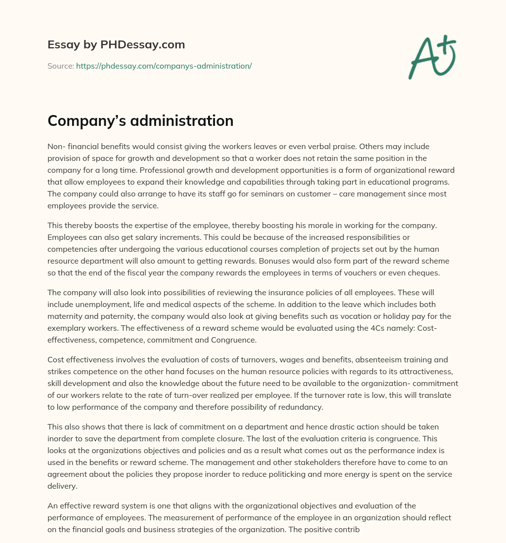 Company’s administration essay