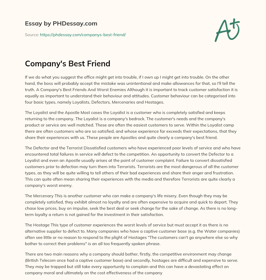 Company’s Best Friend essay
