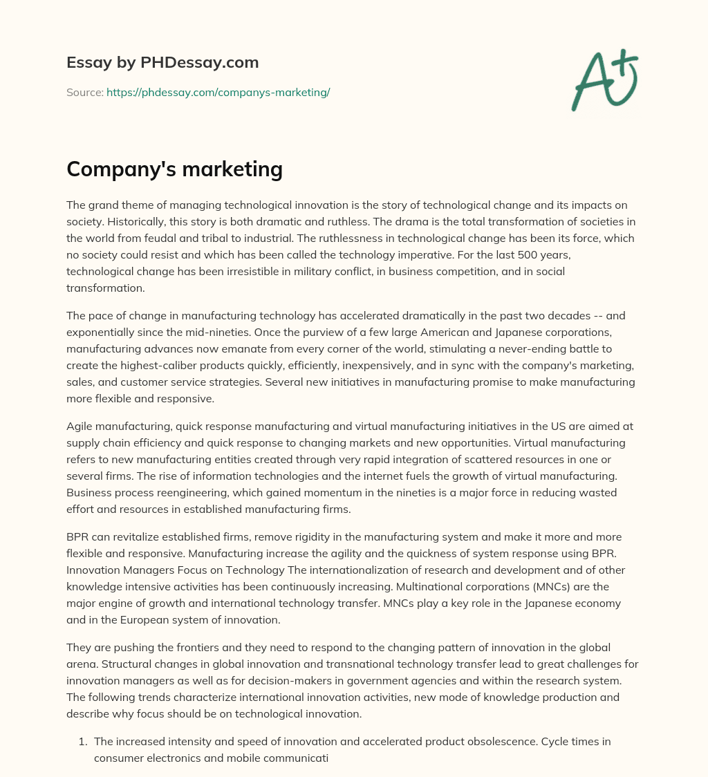 Company’s marketing essay
