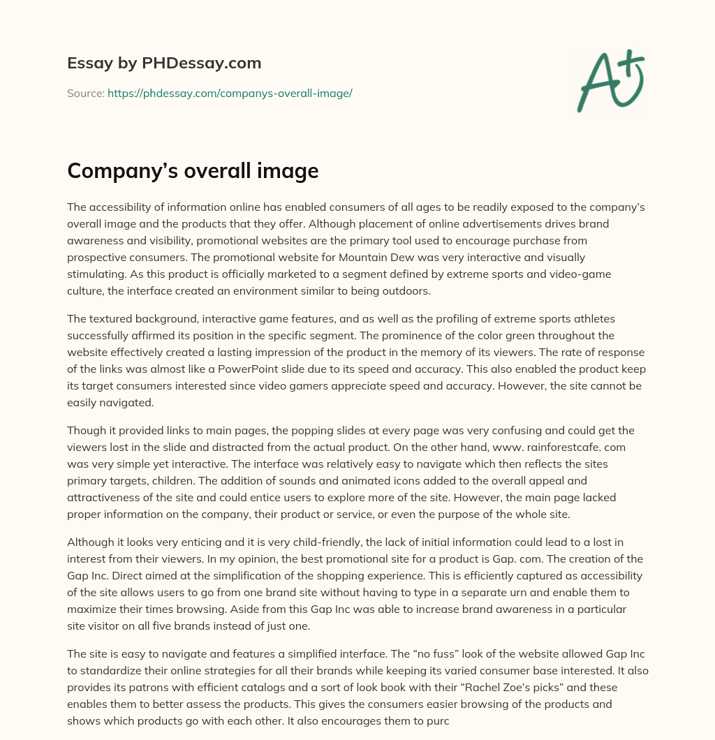 Company’s overall image essay