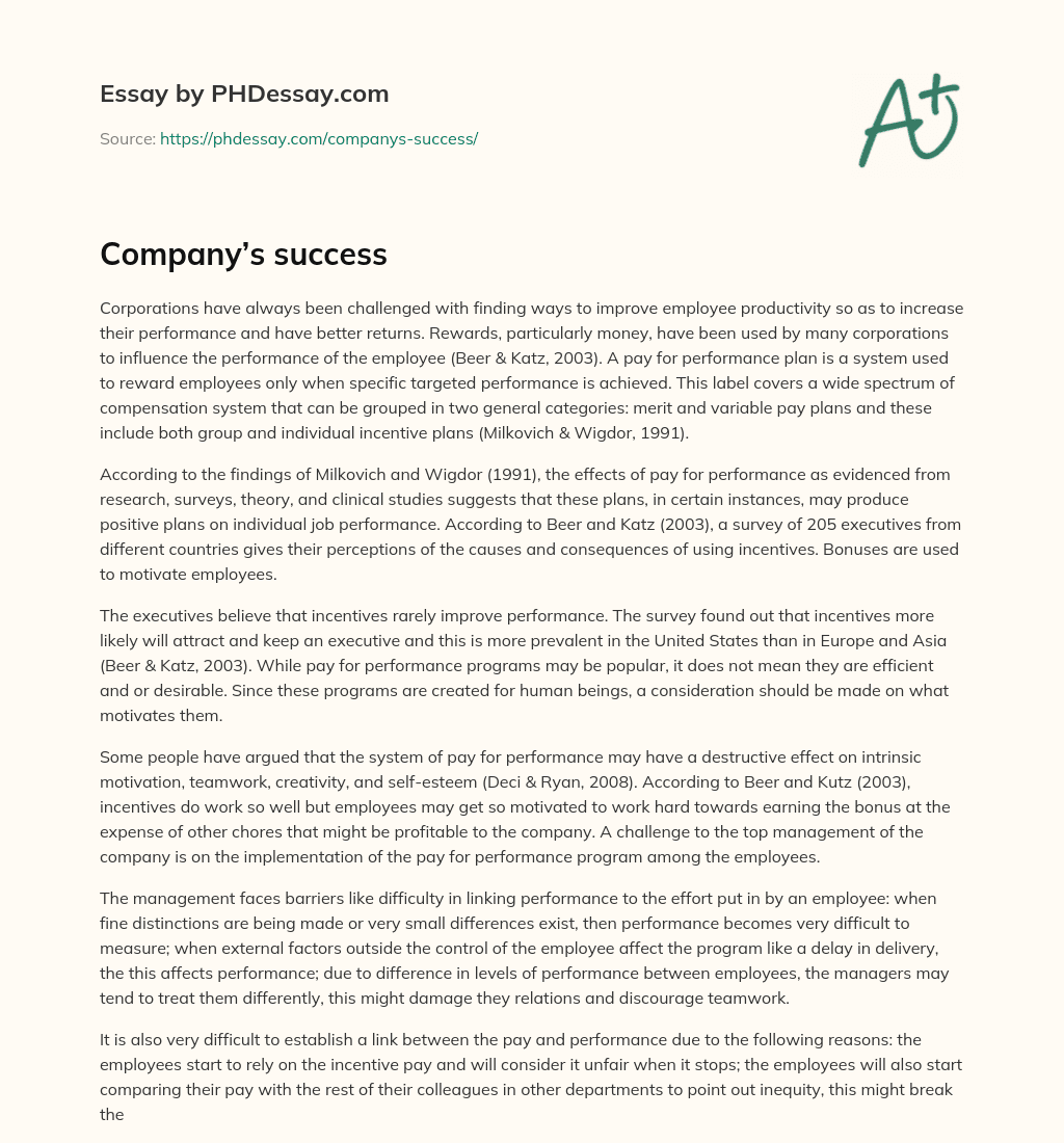 Company’s success essay
