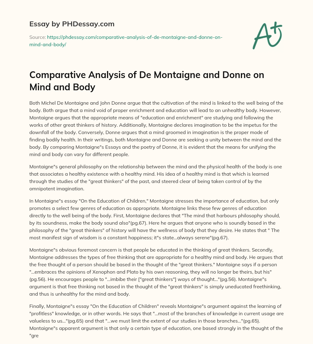 Comparative Analysis of De Montaigne and Donne on Mind and Body essay