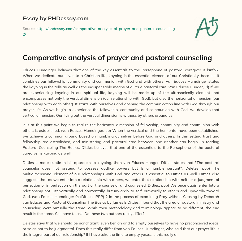 Comparative analysis of prayer and pastoral counseling essay