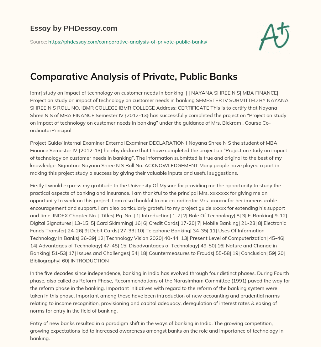 Comparative Analysis of Private, Public Banks essay