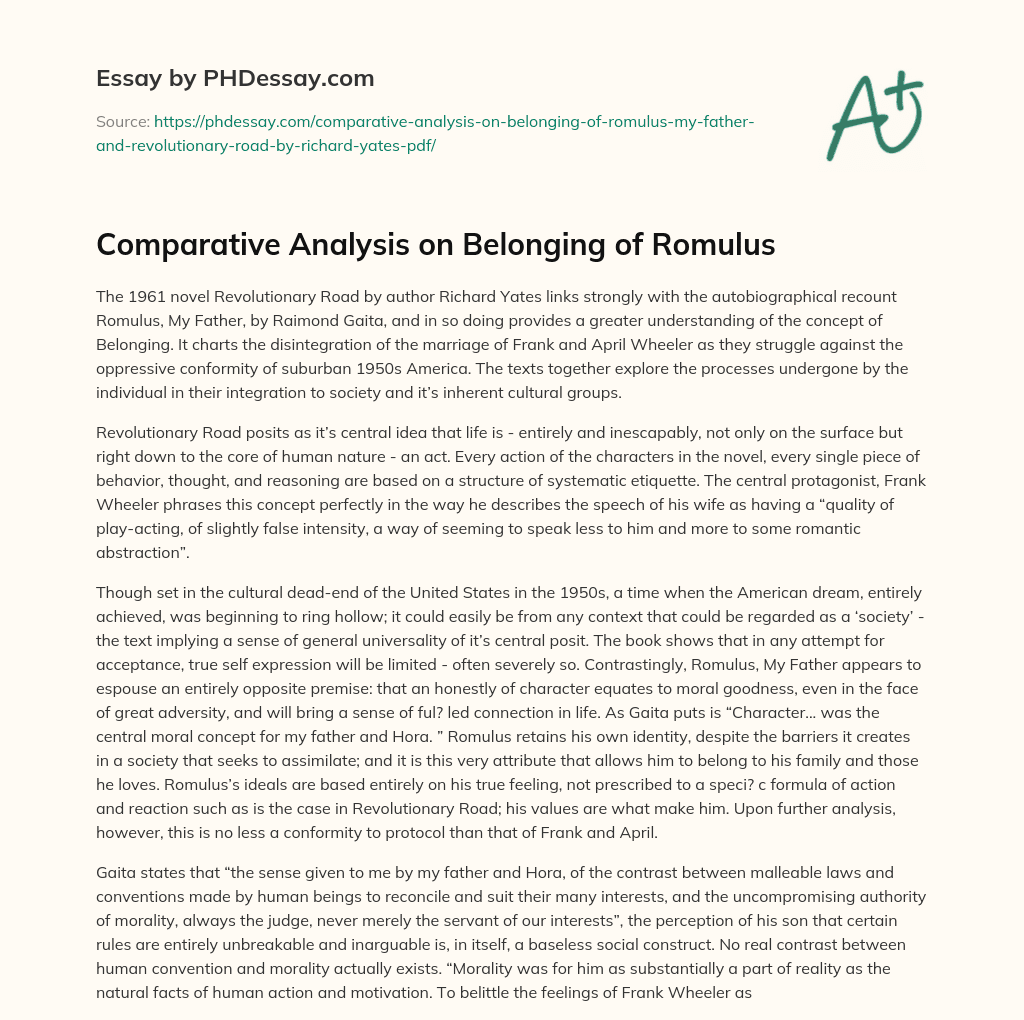 Comparative Analysis on Belonging of Romulus essay