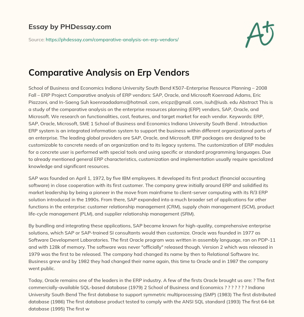 Comparative Analysis on Erp Vendors essay