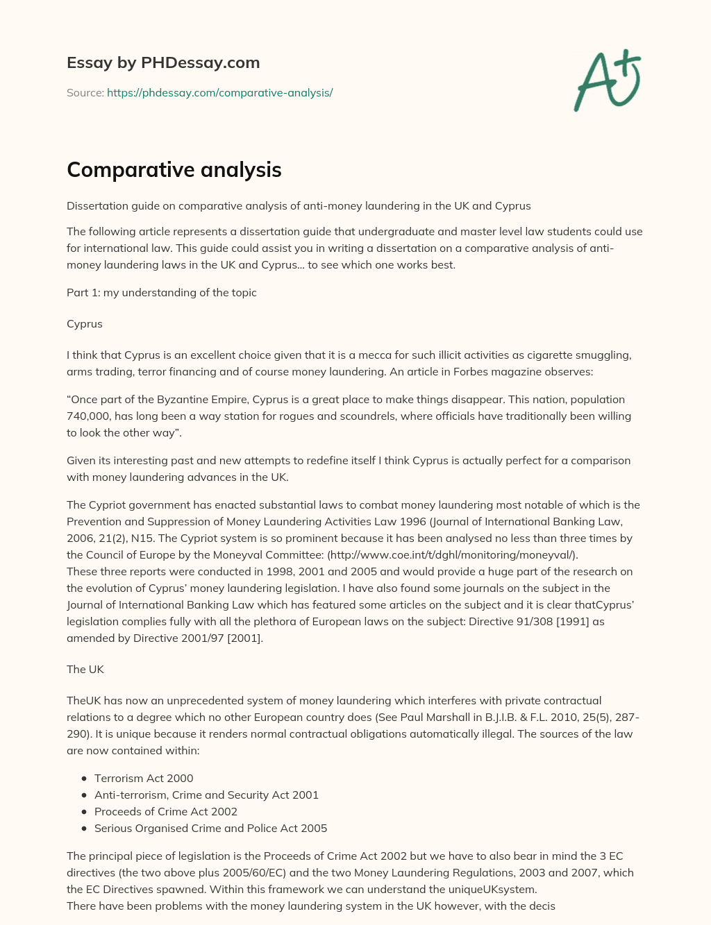comparative analysis model essay