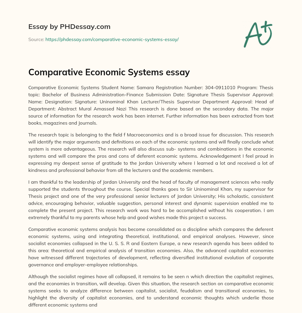 Comparative Economic Systems essay essay