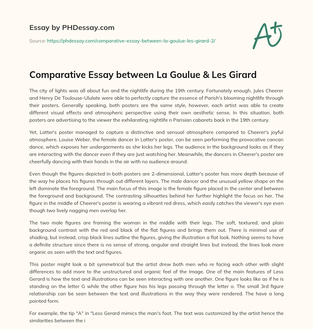 Comparative Essay between La Goulue & Les Girard essay