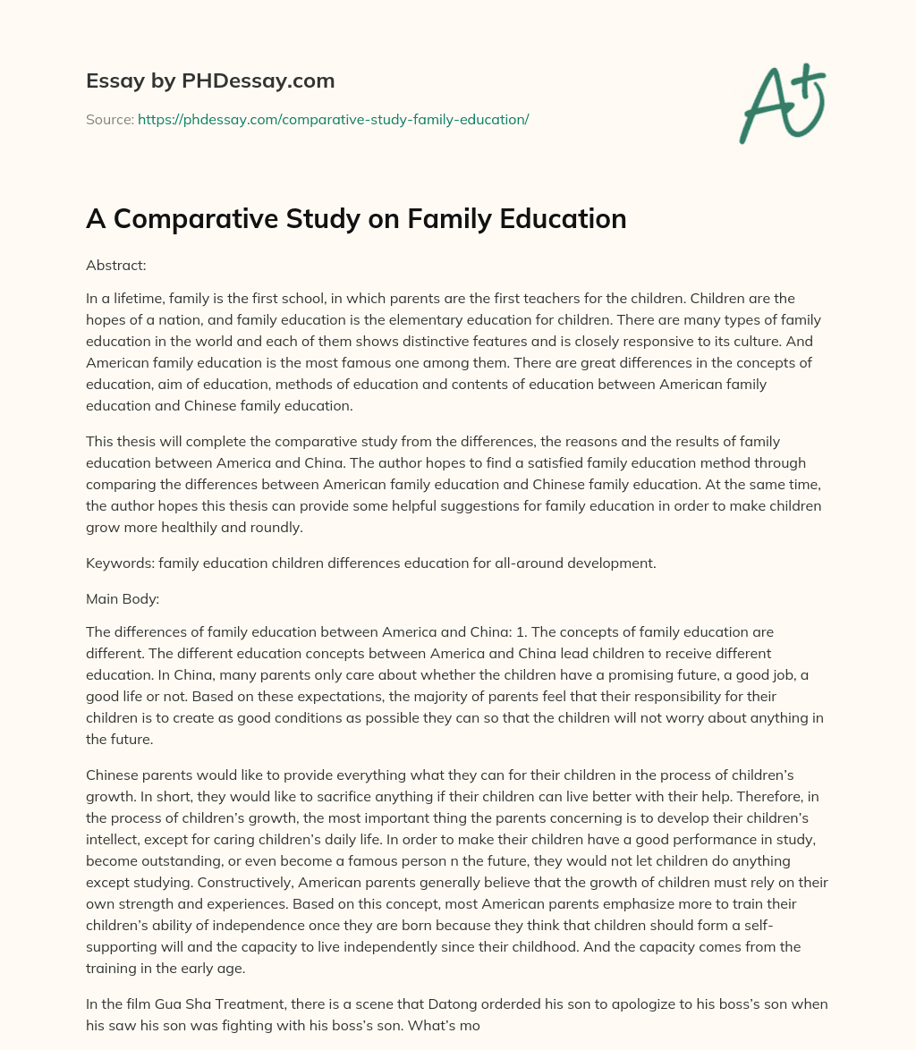 A Comparative Study on Family Education essay
