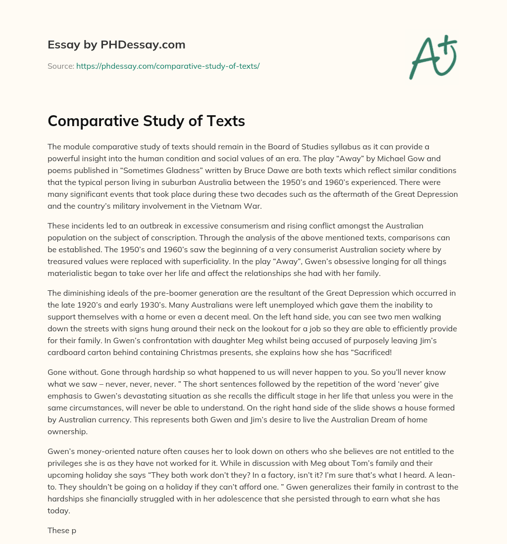 Comparative Study of Texts essay