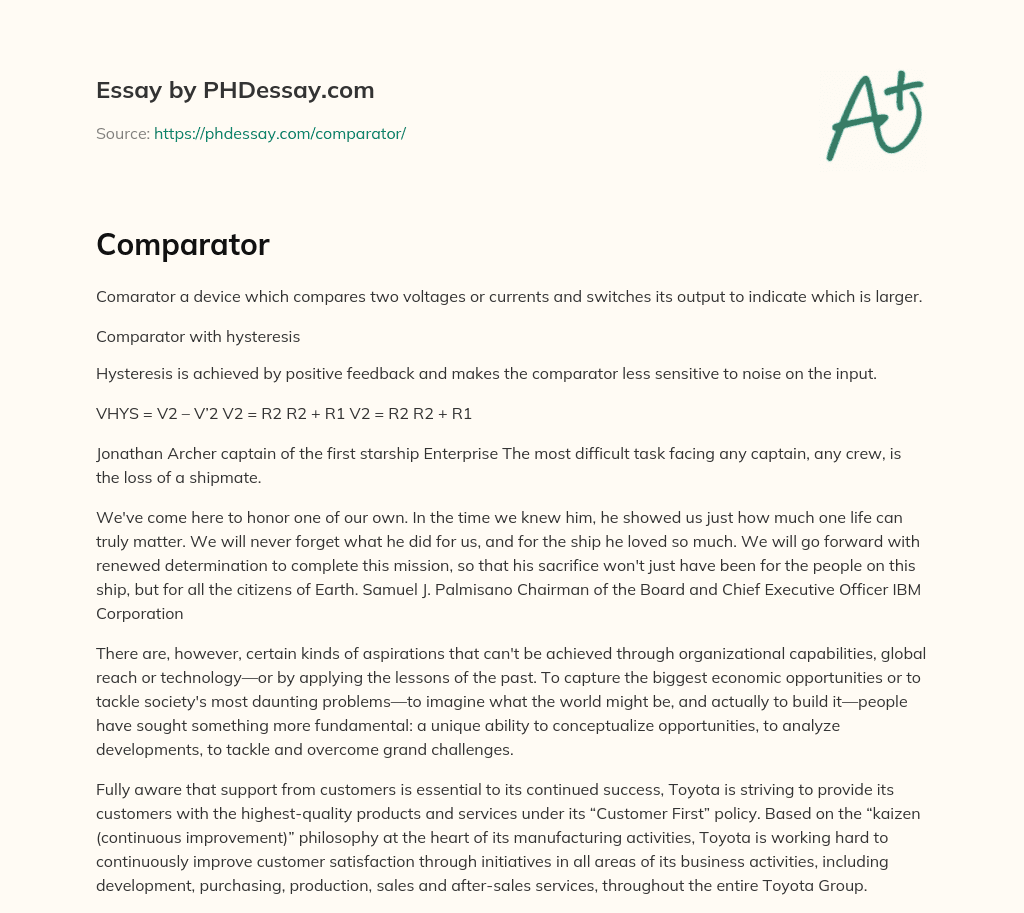 Comparator Essay Example (300 Words)