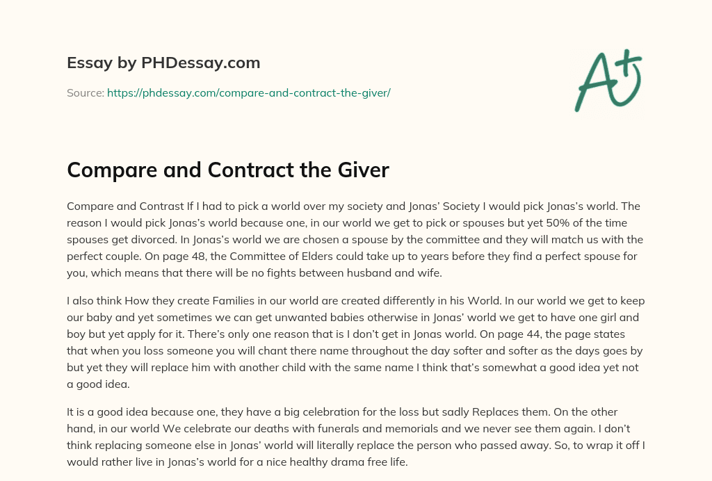 Compare and Contract the Giver essay