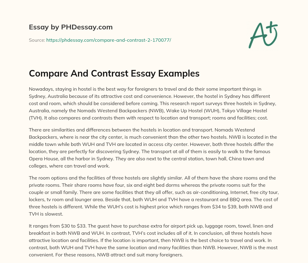 Compare And Contrast Essay Examples essay