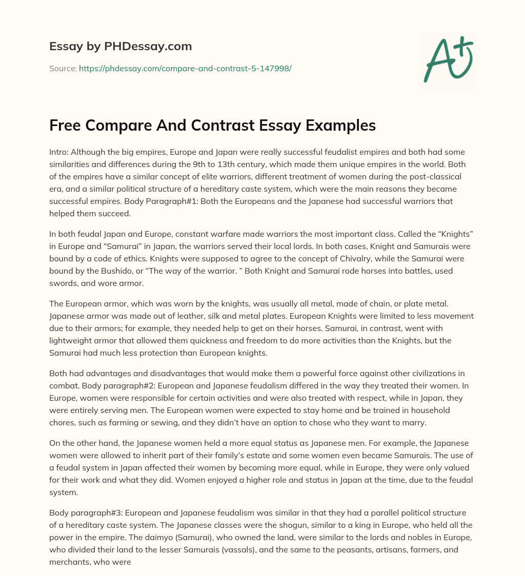 Free Compare And Contrast Essay Examples essay