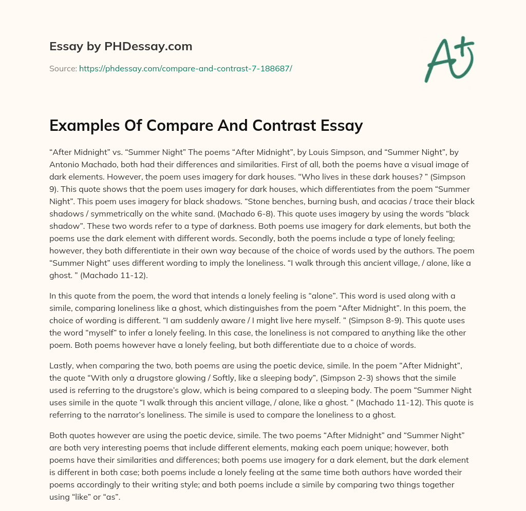 Examples Of Compare And Contrast Essay essay