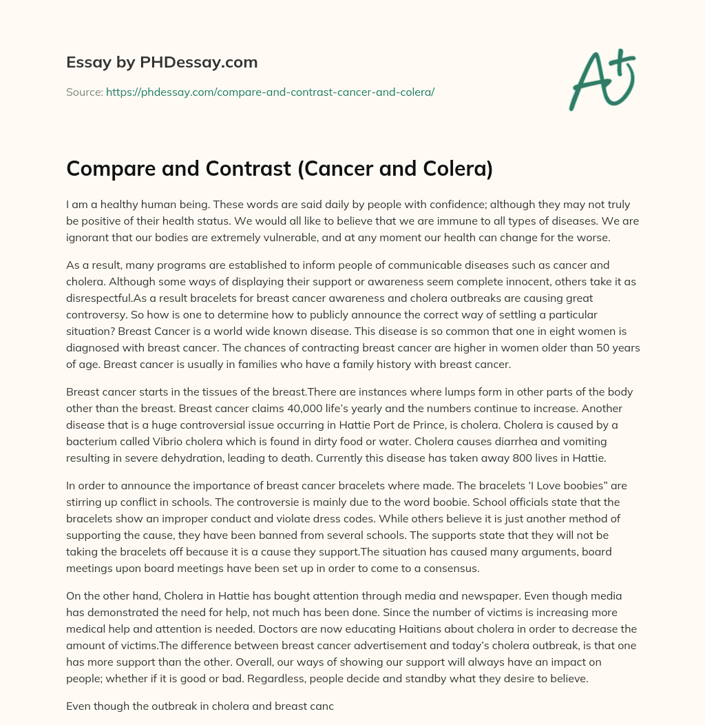 Compare and Contrast (Cancer and Colera) essay