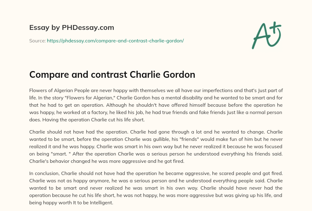 Compare and contrast Charlie Gordon essay