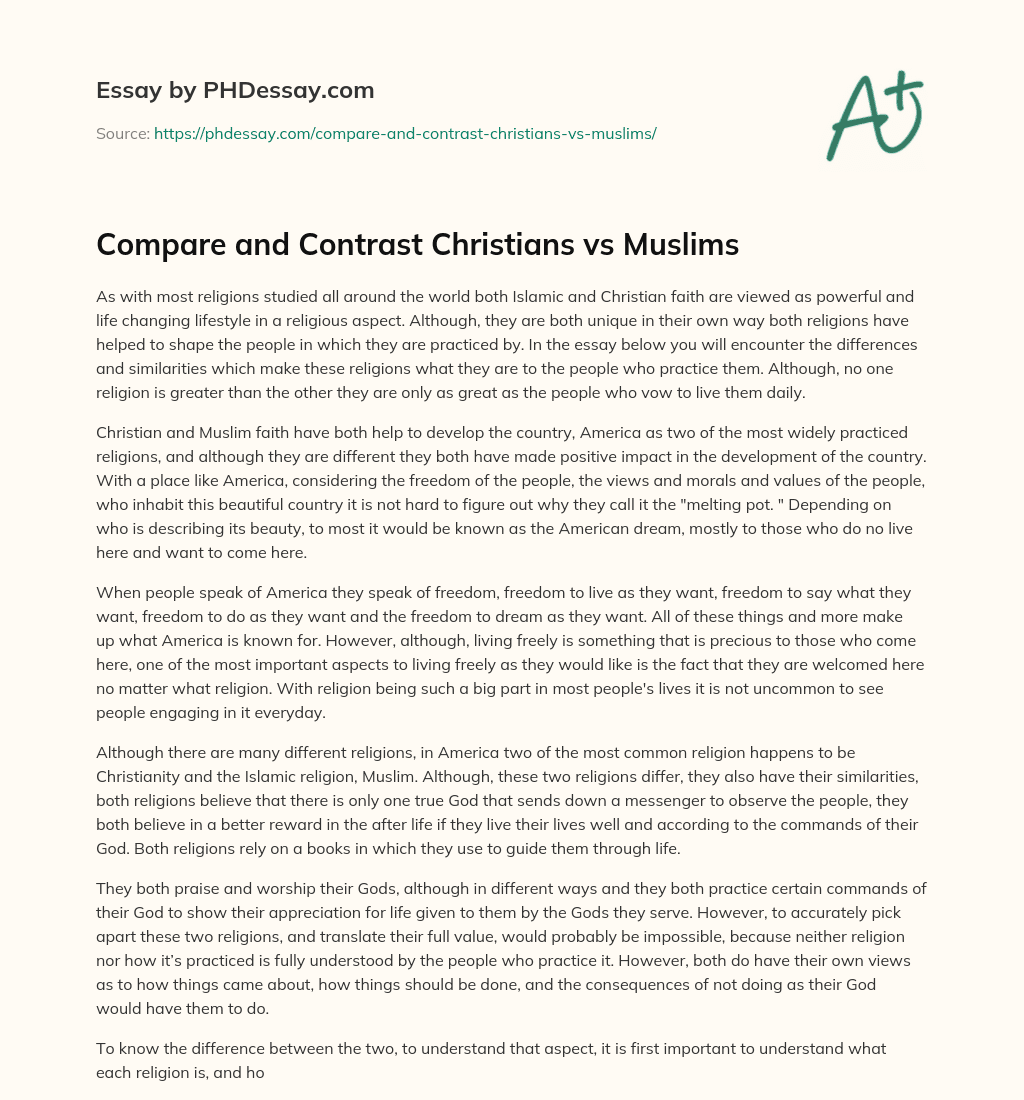 Compare and Contrast Christians vs Muslims essay