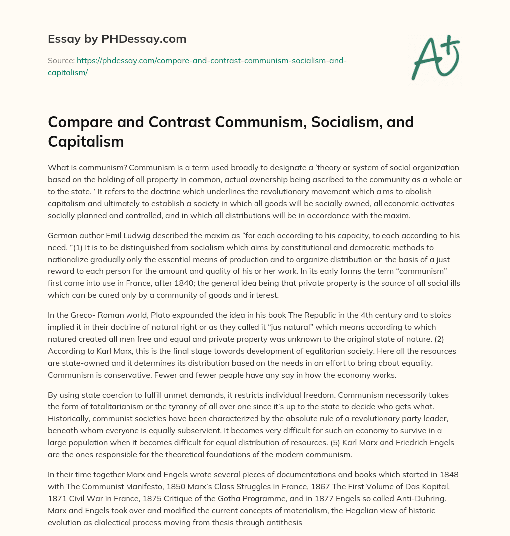 Compare and Contrast Communism, Socialism, and Capitalism essay