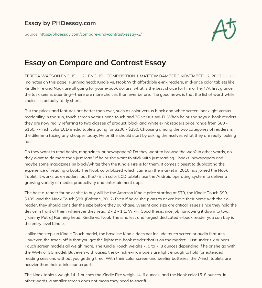 Essay on Compare and Contrast Essay essay