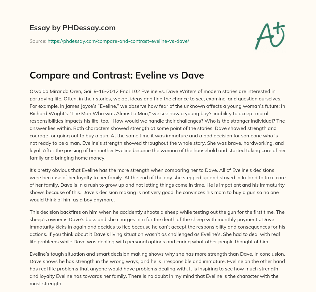 Compare and Contrast: Eveline vs Dave essay