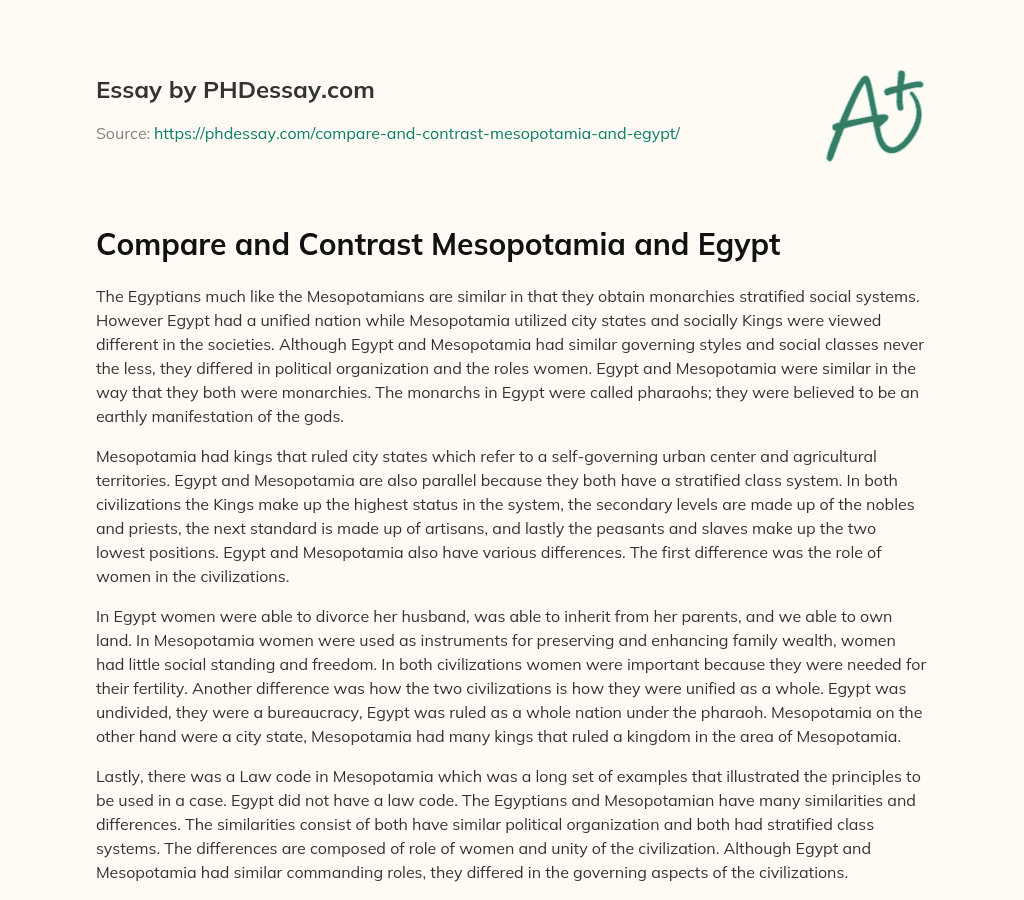 compare and contrast essay between egypt and america